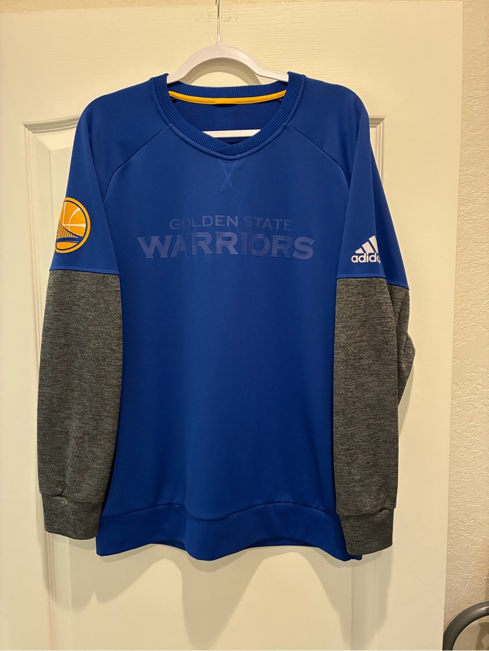 adidas Golden State Warriors Crewneck Sweatshirt - Royal Blue & Gray